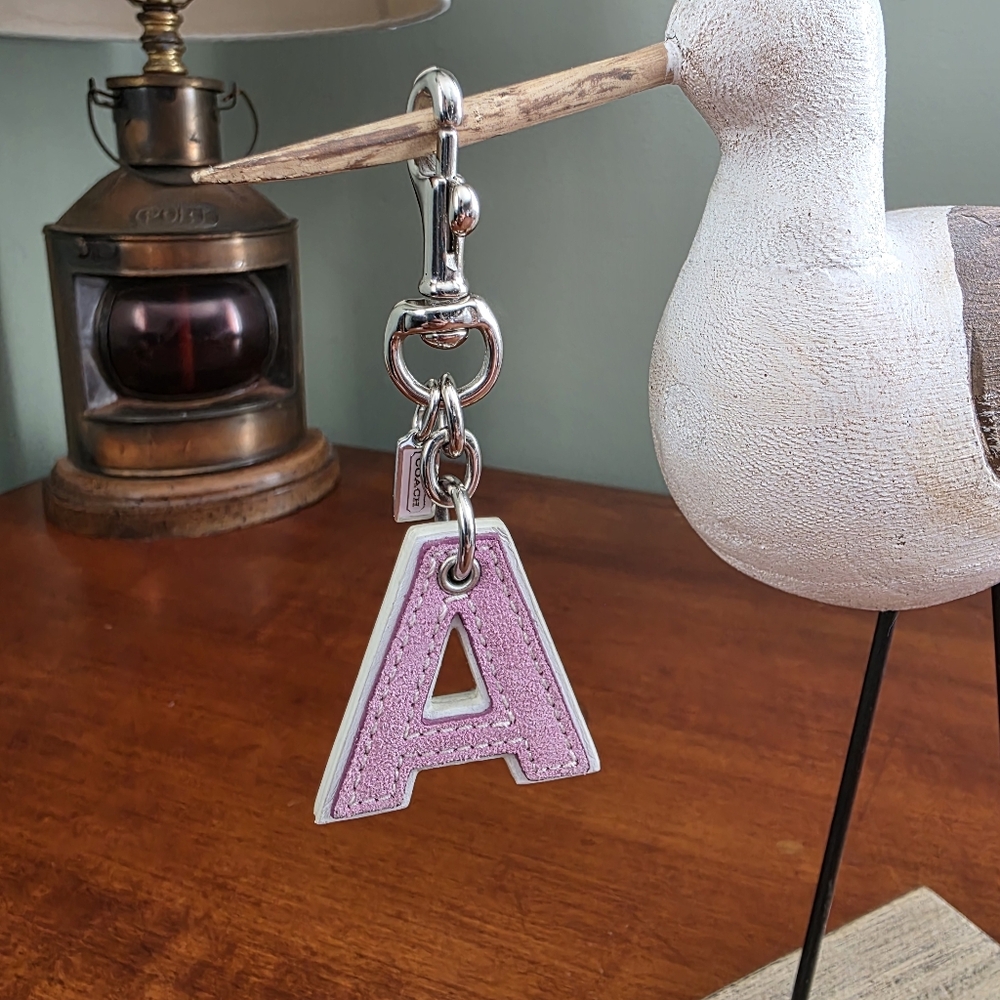 Coach Letter A Bag Charm Purple Suede Leather Keychain Hangtag Y2K - Picture 8 of 8